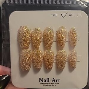 Handmade Gold Glitter Press On Nails Size Small (001)